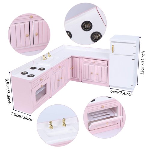 Haomian Dollhouse Kitchen Furniture Kit 1:12 Dollhouse Miniature Furniture Wooden Kitchen Cabinet Fridge Set Kitchen Dining Room Furniture for 1:12 Dollhouse Miniatures Scenes Accessories