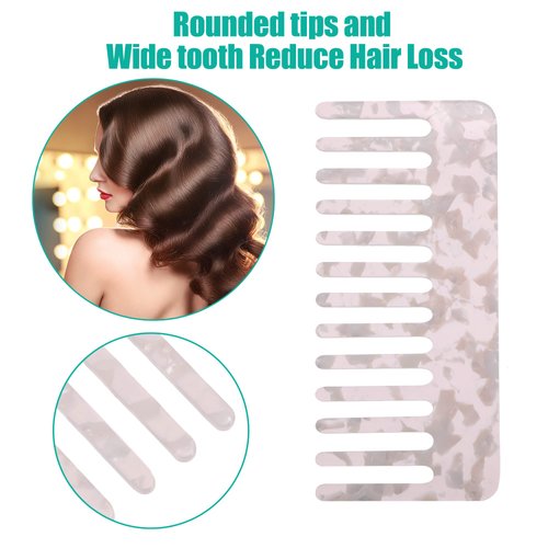 VOCOSTE 2 Pcs Hair Comb Wide Tooth, Anti-Static, for Thick, Curly Hair, Hair Care, Detangling Comb, for Wet and Dry, 2.5mm Thick Pink