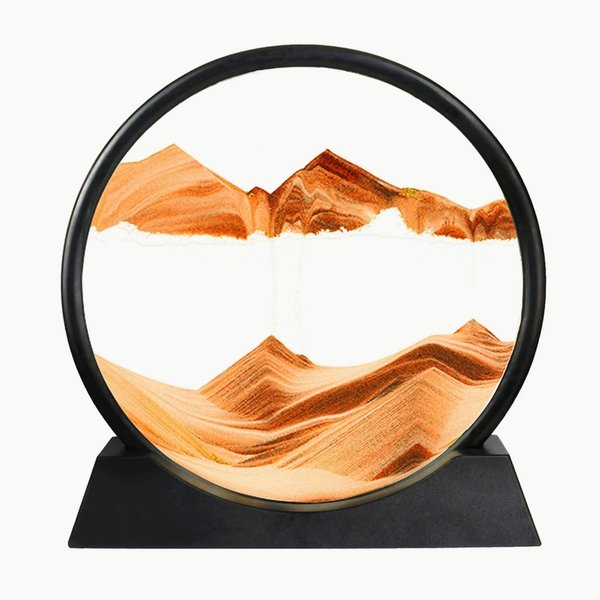 BGFJYUK Moving Sand Art Picture in Motion, Round Tempered Glass 3D Deep Sea Sandscapes with Display Flowing Sand Frame for Relaxing Desktop Home Office Work Décor for kids adults (Yellow, 12inch)