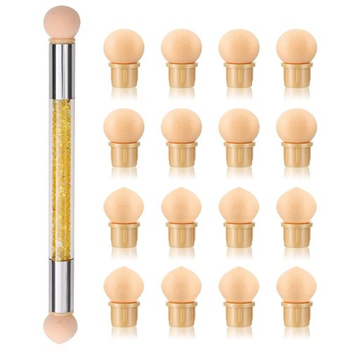 SILPECWEE 1pcs Nail Sponge Pen, Ombre Nail Brush Nail Design Brushes Nail Art Brushes Gel Acrylic Manicure Brush Nail Art Tools with 16Pcs Replaceable Sponge Heads (Yellow)