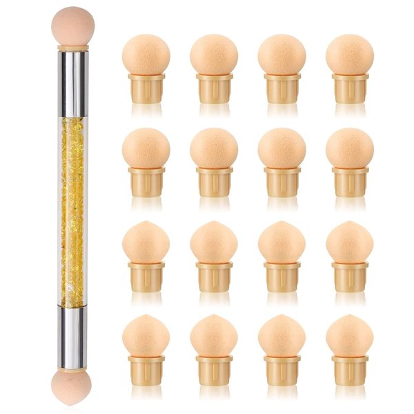SILPECWEE 1pcs Nail Sponge Pen, Ombre Nail Brush Nail Design Brushes Nail Art Brushes Gel Acrylic Manicure Brush Nail Art Tools with 16Pcs Replaceable Sponge Heads (Yellow)