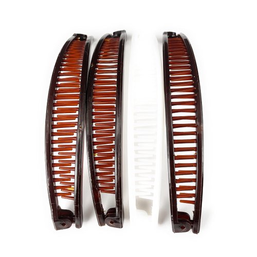 Brown White set 4 banana hair clips comb claw teeth plastic 7 inch long around curve