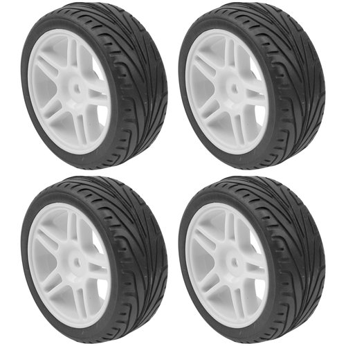 HIRCQOO OD 2.67" Rubber Tires & 12mm Hex Hub Plastic Wheel Rims Compatible with HSP Tamiya HPI Kyosho 1/10 On-Road Touring Car,WLtoys 1/14 144001 RC Buggy (White)