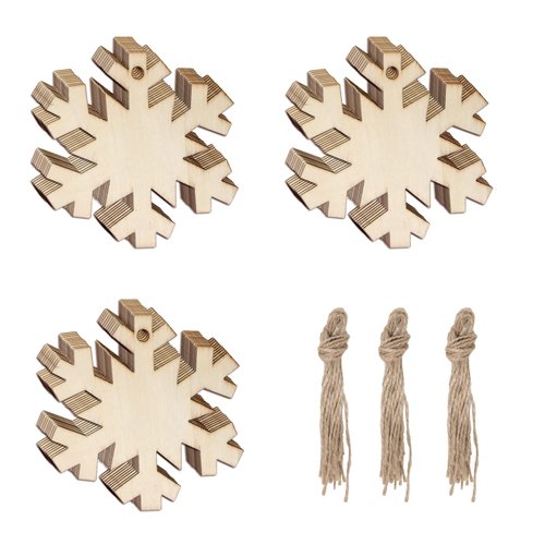 Honbay 30PCS Snowflake Wooden Hanging Ornaments Snow Flake Unfinished Blank Wood Pieces Wood Slices Wood Chips Embellishments Wooden Gift Tags Crafts Christmas Tree Hanging Decorations - with Twine