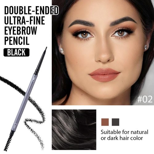 Waterproof Eyebrow Pencil,Ultra-Fine Mechanical Pencil with Spoolie Brush,Eyebrow Pencil Soft Textured,Easy to Color,Draws Tiny Brow Hairs and Fills in Sparse Areas,Create Natural Eye Brow,Black