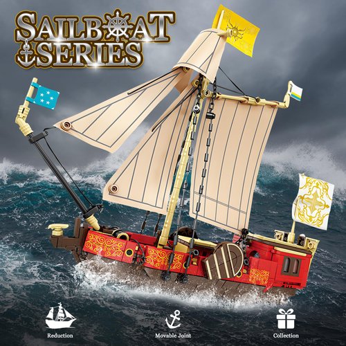 Vziimo Sailboat and Ship Building Blocks Set for Adults, Dutchman Sailboat Model Kit, Collectible Construction Boat Toys for Kids Teens,Idea Gift for Halloween Christmas, 495Pcs