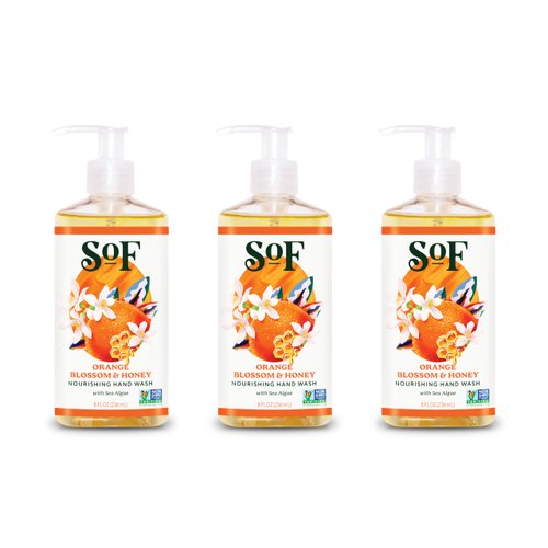 South Of France Orange Blossom & Honey Liquid Hand Wash by SoF Body Care (Formerly Body Care) | Moisturizing Liquid Hand Soap with Sea Algae | 8 oz Pump Bottle Each | 3 Bottles