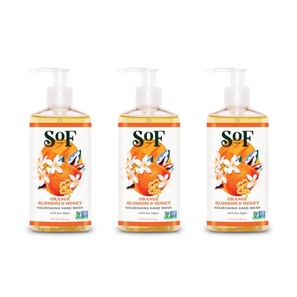South Of France Orange Blossom & Honey Liquid Hand Wash by SoF Body Care (Formerly Body Care) | Moisturizing Liquid Hand Soap with Sea Algae | 8 oz Pump Bottle Each | 3 Bottles