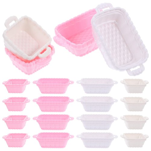 NUOBESTY 32pcs Miniature Dollhouse Bread Basket 1:12 Mini Fake Food Baskets Fruit Basket Playset Shopping Baskets Model Photography Props for Dollhouse Kitchen Picnic Party Decor