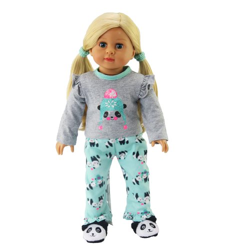 American Fashion World Winter Panda Pajama Set for 18-Inch Dolls | 2 Piece | Premium Quality & Trendy Design | Dolls Clothes | Outfit Fashions for Dolls for Popular Brands