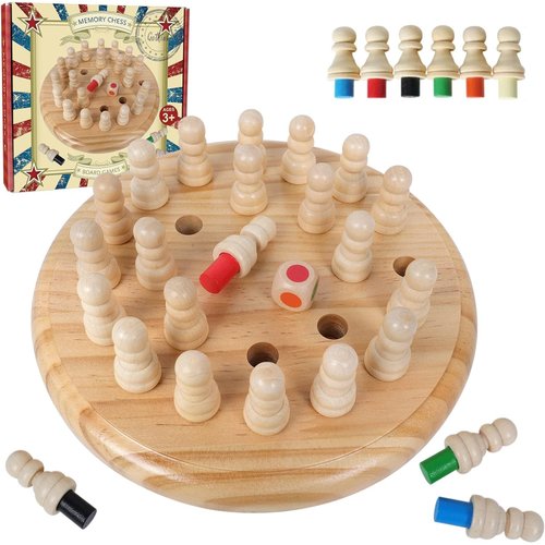 Gothink Wooden Memory Chess Matching Game, Wooden Memory Match Stick Chess Board Game, Wooden Color Memory Chess Educational Board Games for Kids and Adults, Montessori Preschool Toy for Toddler