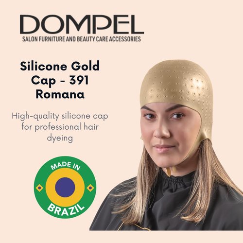 DOMPEL Silicone Highlight Hair Cap Color Gold | Type Romana | hair highlighting cap | Salon-Quality Hair Highlights | Suitable for all hair types | Model 391-SA