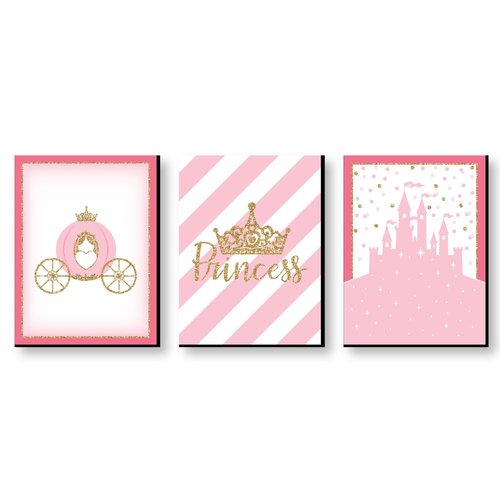 Big Dot of Happiness Little Princess Crown - Castle Nursery Wall Art and Kids Room Decorations - Gift Ideas - 7.5 x 10 inches - Set of 3 Prints
