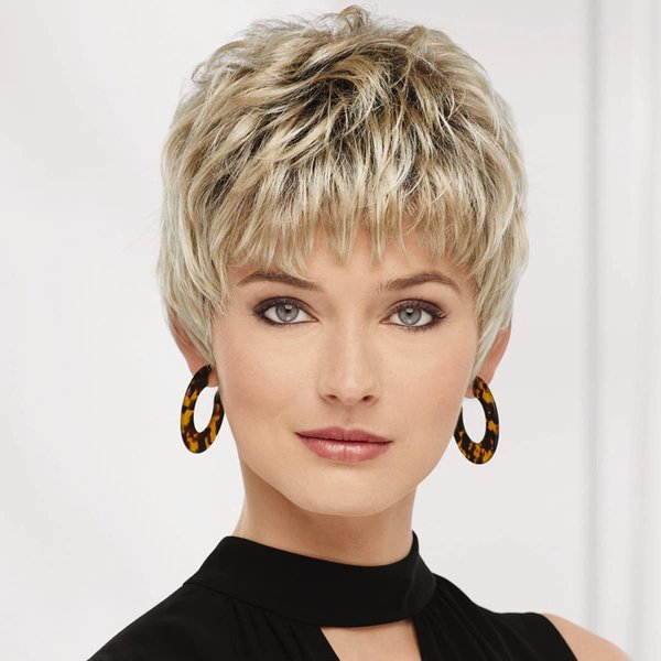 Paula Young Shea WhisperLite Wig Chic Pixie Wig with Shattered Bangs and Tousled Layers/Multi-Tonal Shades of Blonde, Silver, Brown and Red