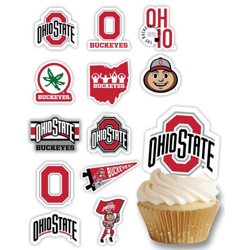 Ohio State Cupcake Toppers (24 Pieces) Ohio State University Party Supplies for OSU Buckeyes Football Tailgating, Birthday Gift, Graduation Party Decorations (Ohio State Buckeyes)