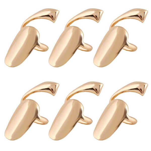 6PCS Gold Women Lady Fashion Retro Metal Nail Finger Ring Fingernail Protective Nail Cap Cover Tip Rings Nail Art Charm Decorations Fingertip Claw for Cosplay