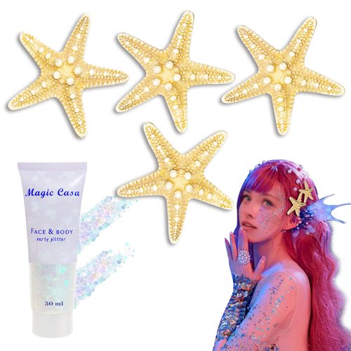 Birthday Gifts for Women, 4 Pcs Christmas Gifts Starfish Claw Clip and Face Body Glitter Set, Resin Sea Star Hair Pins, Small Claw Accessories for Women and Girls.