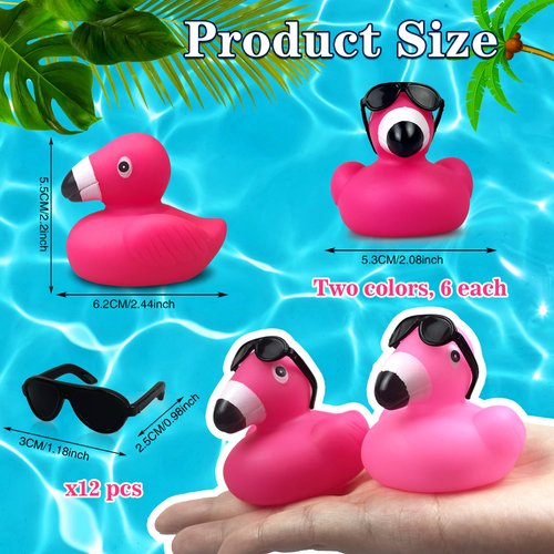 12 Set Hot Pink Rubber Ducks Bulk Pink Bath Toys for Baby Shower Birthday Party Favors Classroom Prizes