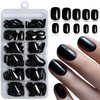 LoveOurHome 240PC Square Press on Nails Short Fake Nail, Short Press on Nails Square Black Glue on Nails Full Cover Artificial Fingernail Girls Kids XS Acrylic Nail Press Nail with Adhesive Tabs