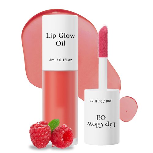 Yanqina Hydrating Lip Glow Oil - Tinted Moisturizing Lip Gloss Plumping Non-Sticky Long-Lasting Shiny Fruit Flavor Lip Stain, 0.10 Fl Oz (Raspberry)