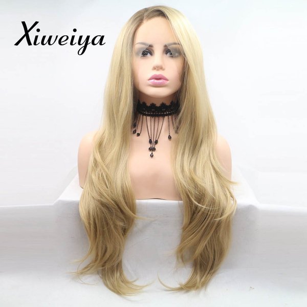Xiweiya Long blonde wig Hair for women Lace Front Wig Natural Hairline Blonde Synthetic Lace Front Wigs For Women Mermaid Haircut Heat Resistant Wig Makeup Girl Hairstyle High Density 24 inch