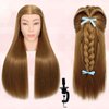 MQHIHI Mannequin Head Human Hair, 80% Real Hair Mannequin Head Cosmetology Manikin Practice Doll Head for Braiding Hairstyling Cutting with Free Clamp Holder and Tools (Light Brown)