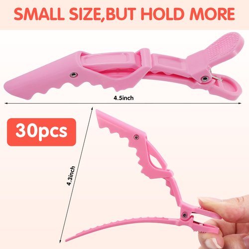 Kipeber 30 Pcs Plastic Alligator Hair Clips, Pink Hair Clips for Styling Sectioning, Professional Hair Styling Clips for Women with Wide Teeth & Double-Hinged Design