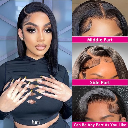 10 Inch Bob Wig Human Hair 13x4 HD Lace Front Wigs Human Hair Pre Plucked Short Bob Wig Lace Frontal Wigs for Black Women Human Hair Bob Wig 180% Density Straight Human Hair Wigs Natural Color