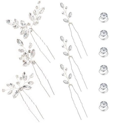 AUNEAL Hair Accessories for Women Wedding Hair Pins Set Hair Jewelry for Girls Silver Flower Pearl Hair Clips Brides Headpieces for Bridal,Bridesmaids,Prom, Party and Special Occasion
