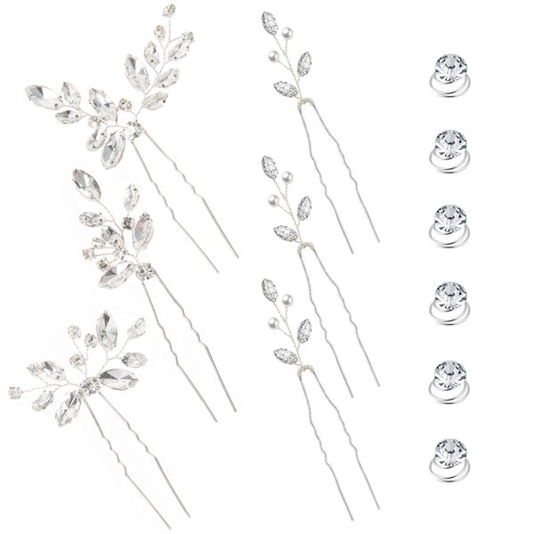 AUNEAL Hair Accessories for Women Wedding Hair Pins Set Hair Jewelry for Girls Silver Flower Pearl Hair Clips Brides Headpieces for Bridal,Bridesmaids,Prom, Party and Special Occasion