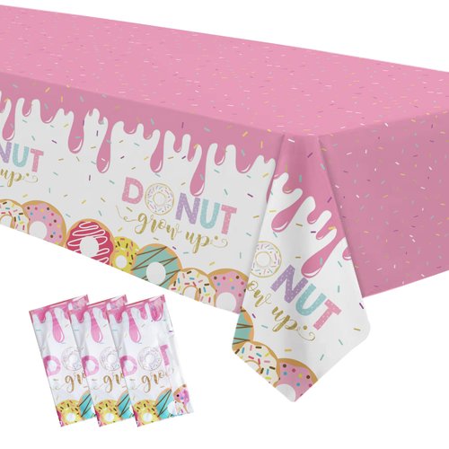 HIPVVILD Donut Party Decorations Tablecloth Girl - Disposable Donut Grow Up Party Supplies Tablec...