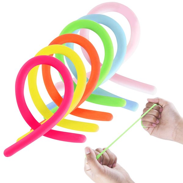 Super Z Outlet Stretchy Jelly String Noodles Thin Rubber Fidget Sensory Toys Set (9.5" to 5 Feet) Calming Relaxing Children Birthday Party Favors and Prizes (12 Pack)