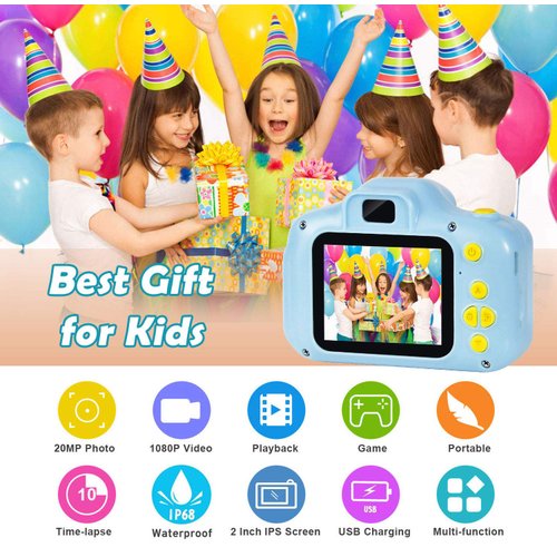 Agoigo Kids Waterproof Camera Toys for 3-12 Year Old Boys Girls Christmas Birthday Gifts Underwater Sports HD Children Digital Action Camera 2 Inch Screen with 32GB Card (Blue)