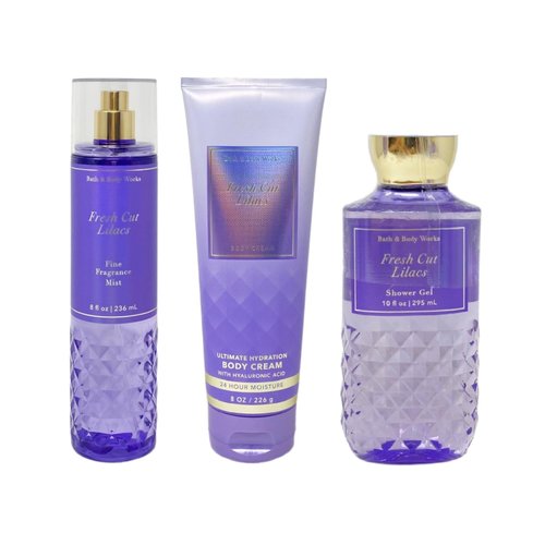 Bath & Body Works Fresh Cut Lilacs 3 Piece Bundle - Fragrance Mist - Body Cream - Shower Gel - Full Size