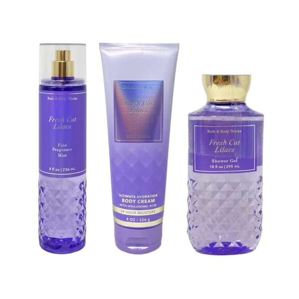 Bath & Body Works Fresh Cut Lilacs 3 Piece Bundle - Fragrance Mist - Body Cream - Shower Gel - Full Size