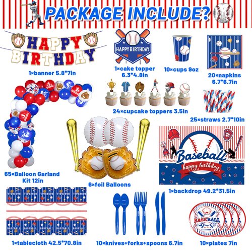 Baseball Party Decorations 194 Pcs Baseball Birthday Party Decorations Include Baseball Happy Birthday Banner Tabelcloth Baseball Balloons Cake Toppers Plates Cups Stickers