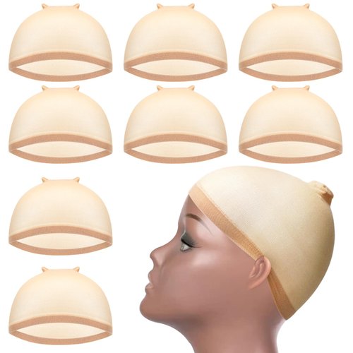 Goiple Wig Cap for Lace Front Wig Stretchy Nylon Wig Caps, Wig Cap for Women Bold Cap for Men Lace Front Wig Skin Tone Stocking Cap for Wigs Nude Wig Cap 8 Pieces (Light Brown)