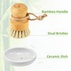 SUBEKYU Bamboo Dish Scrub Brush for Kitchen Sink, Natural Wooden Washing Dish Brush Scrubber, Sisal Bristles Brush for Household Cleaning Cast Iron Brush Pots, Pans and Vegetables