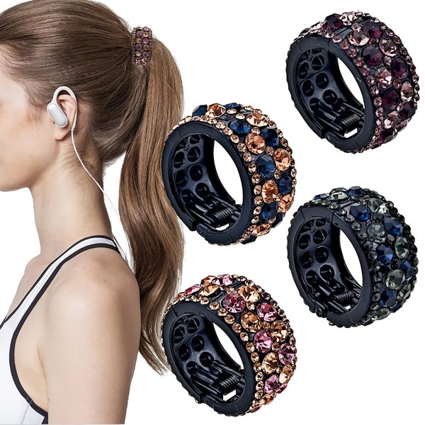 4 PACK Rhinestone Hair Claw Clips for High Ponytail, Nonslip Shark Rhinestone Hair Clips Small Metal Shark Hairpins Hair Accessories for Girls and Women Thick Long Hair (Style 2)
