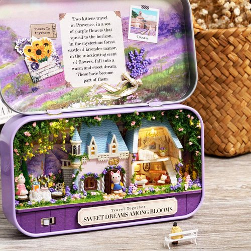 Spilay Dollhouse Miniature with Furniture,DIY Dollhouse Kit Mini Iron Box Theater,1:24 Scale Creative Room Toys Best Birthday Gift for Adults and Teenagers Lover (Sweet Dreams Among Blooms) Q10