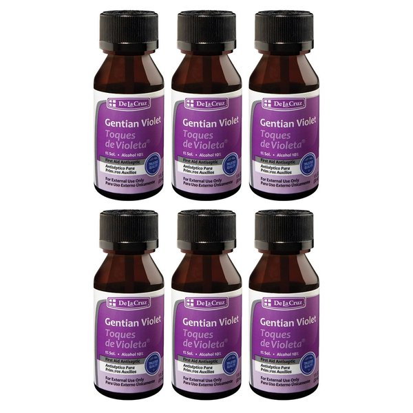 De La Cruz Gentian Violet - Violeta de Genciana - Tincture of Violet 1% First Aid Antiseptic, 1 FL OZ (6 Bottles)