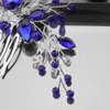 Micro Traders Blue Crystal Pearl Hair Comb Sapphire Pearl Hair Brush Flower Rhinestones Hair Combs Wedding Hair Accessories for Women Girls Lady