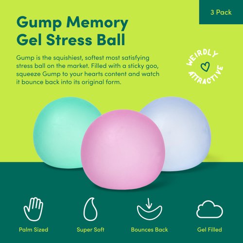 Speks Gump Stress Balls - Silky Soft Memory Gel Squishy Fidget Toy for Adults and Teens 14+ | Christmas Gift, Holiday Stocking Stuffer, Stress Relief Present, Office Desk Toy | Tri-Color, Pack of 3