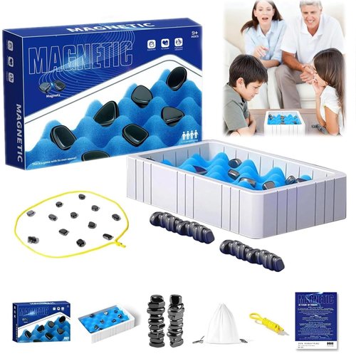 Magnetic Chess Game Magnet Rocks - Magnetic Chess Game with Stones Magnetic Board Game Magnets Strategy Games with String, 2024 New Multiplayer Family Party Games Set for Kids Adults