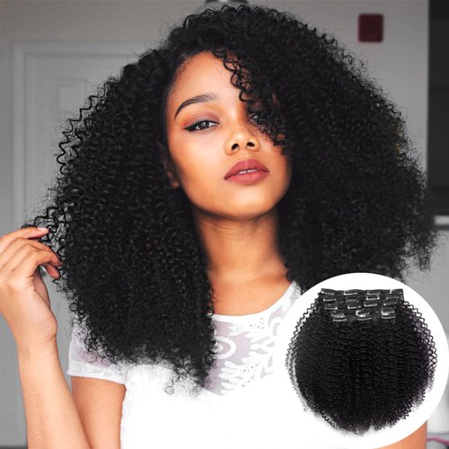 Vanalia 3C 4A Afro Kinky Curly Clip in Hair Extensions, Kinky Curly Clip Ins for African American Black Women, 100% Remy Human Hair Clip Ins Double Wefted,120 Gram,16Inch