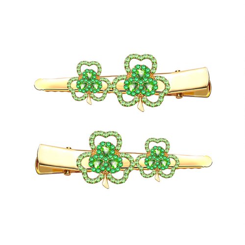 St. Patrick's Day Hair Clips Rhinestone Green Shamrock Hairpins Funny Irish Lucky Clover Hair Barrettes for Women Girls Styling Hair Accessory Party Gifts (Double Shamrock Clips)