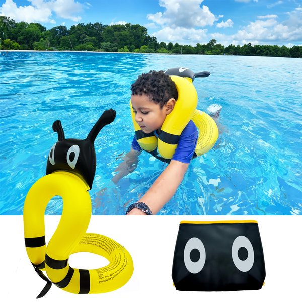 ENOMIN Honeybee Floaties Swim Vest for Child, Portable Inflatable Pool Floats Swimming Ring with Adjustable Safety Buckle & Dual Airbags Durable Float Tube for Kids, yellow bee