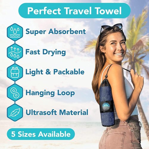 Youphoria Microfiber Travel Towel Fast Drying Lightweight - Quick Dry Towel for Camping, Beach, Backpacking, Hiking, & Sport
