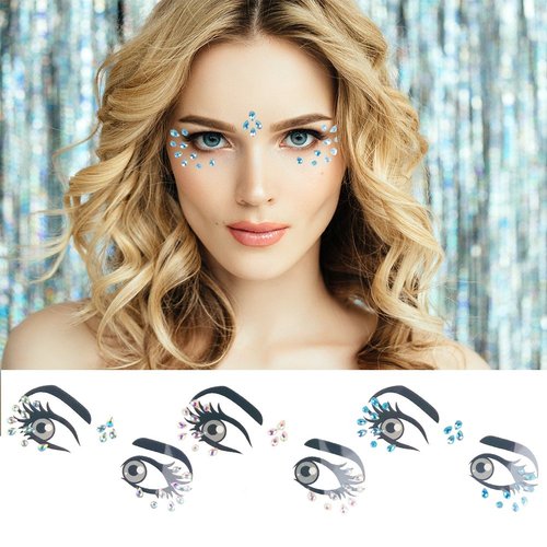 Tear Face Gems Glitter Tattoo for Eye Corner and Forehead Bindi Rhinestone Face Jewelry Rave Party Decorations For Women Kids, 3-Pack