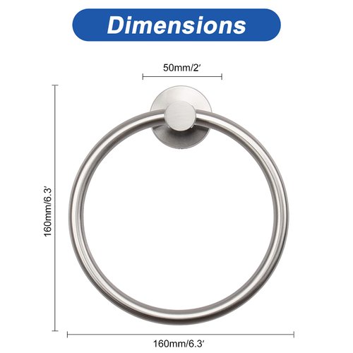 NearMoon Bath Towel Ring, Bathroom Hardware Accessories-Thicken Stainless Steel Hand Towel Holder for Bathroom, Modern Round Towel Hanger Wall Mounted (Brushed Nickel, 1 Pack)